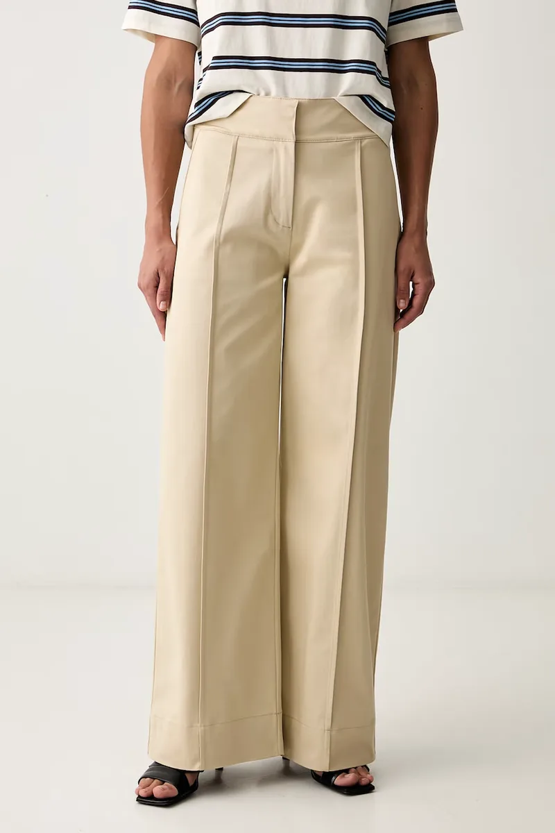 BOSS Πορτοκαλί παντελόνι wide leg γυναικείο βαμβακερό με ελαστάν C_Tawide