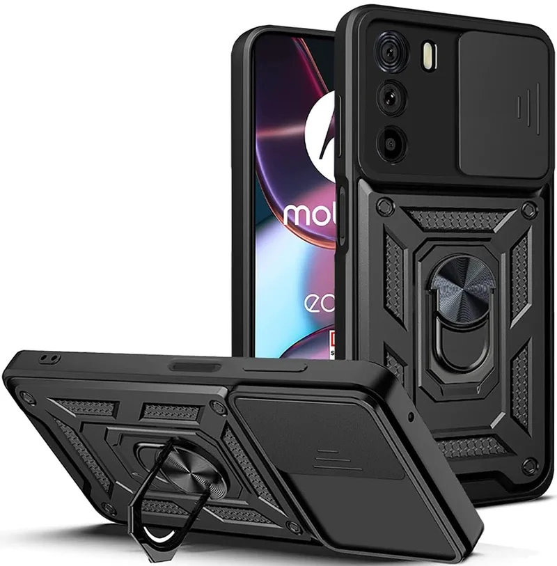 Techsuit CamShield - Ανθεκτική Θήκη με Κάλυμμα για την Κάμερα & Μεταλλικό Ring Holder - Motorola Edge 30 - Black (5949419070639)