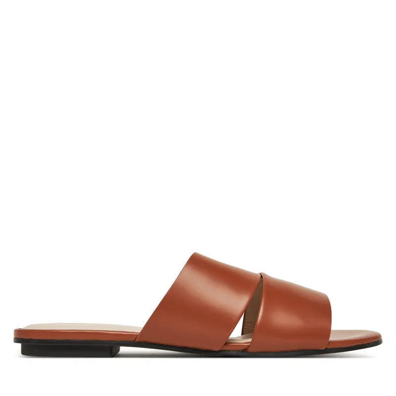 Παντόφλες Calvin Klein Flat Slide - Lth 2 Straps HW0HW02365 Καφέ