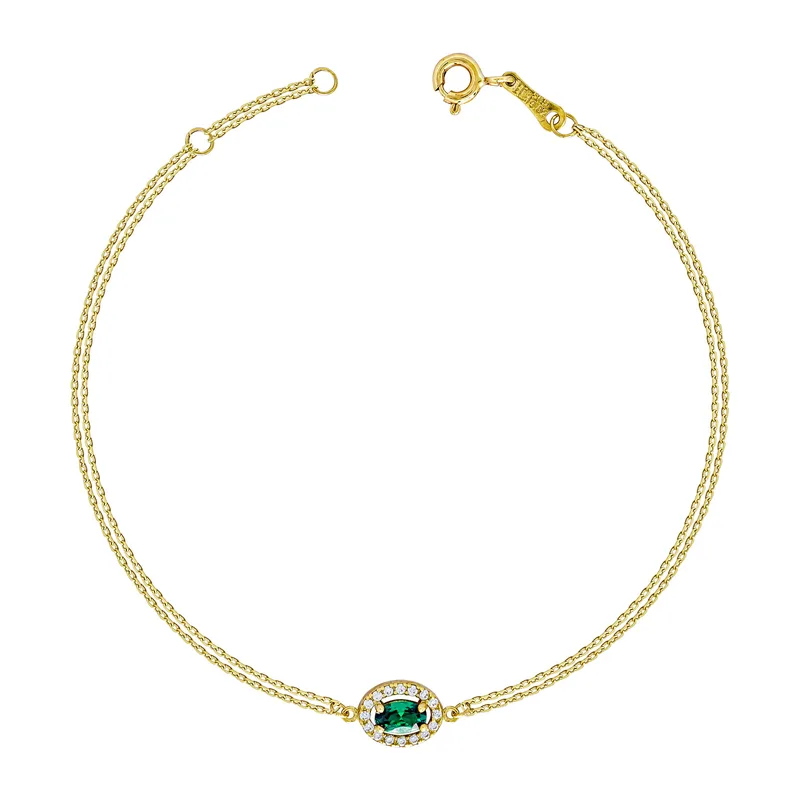Βραχιόλι με Πράσινη Πέτρα από Κίτρινο Χρυσό 14 Καρατίων VR1665