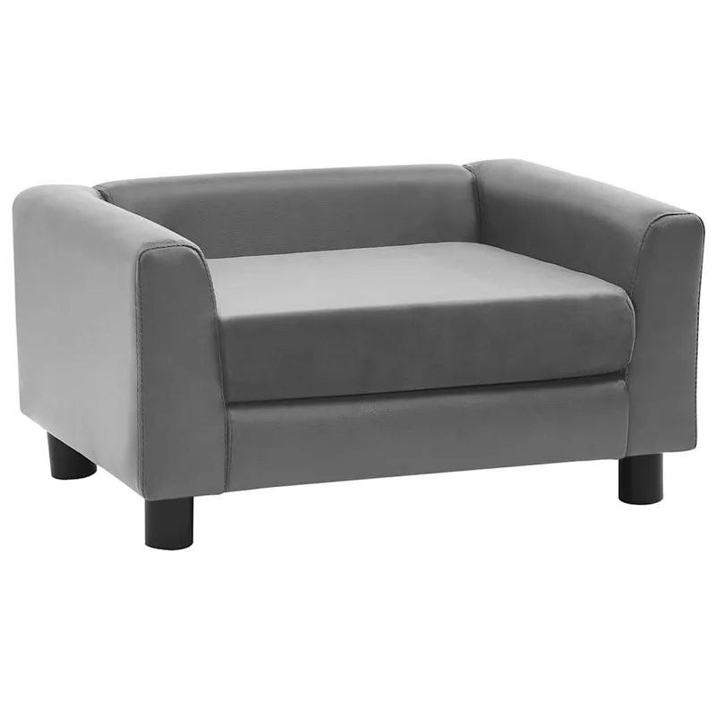 vidaXL Καναπές-Κρεβάτι Σκύλου Γκρι 60x43x30 εκ. Βελουτέ/Συνθετ. Δέρμα