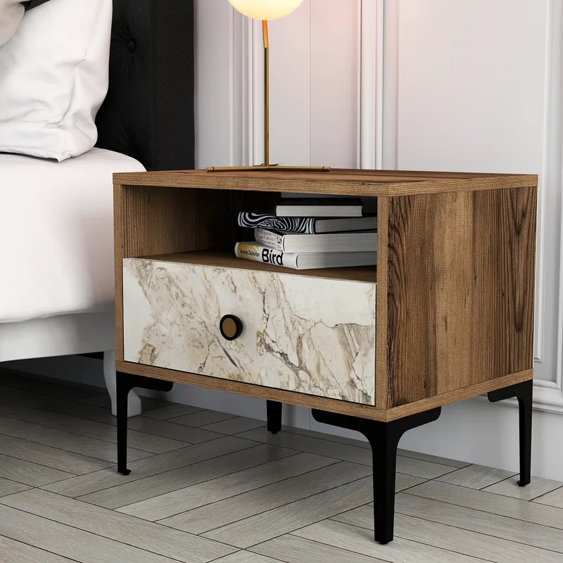 Κομοδίνο Lizbon 531 - Walnut, White 845Hct2503 (56x50,8x40)