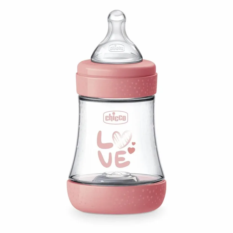 Chicco Μπιμπερό Πλαστικό Perfect 5 ΡΟΖ 150ml Θηλή Σιλικόνης, 0 Mηνών+