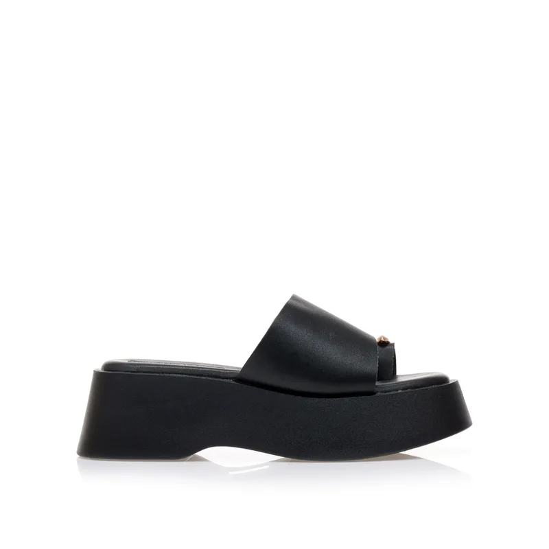 Flatforms μαύρα δερματίνη με σχέδιο δαχτυλίδι και αγκράφα ΜΑΥΡΟ