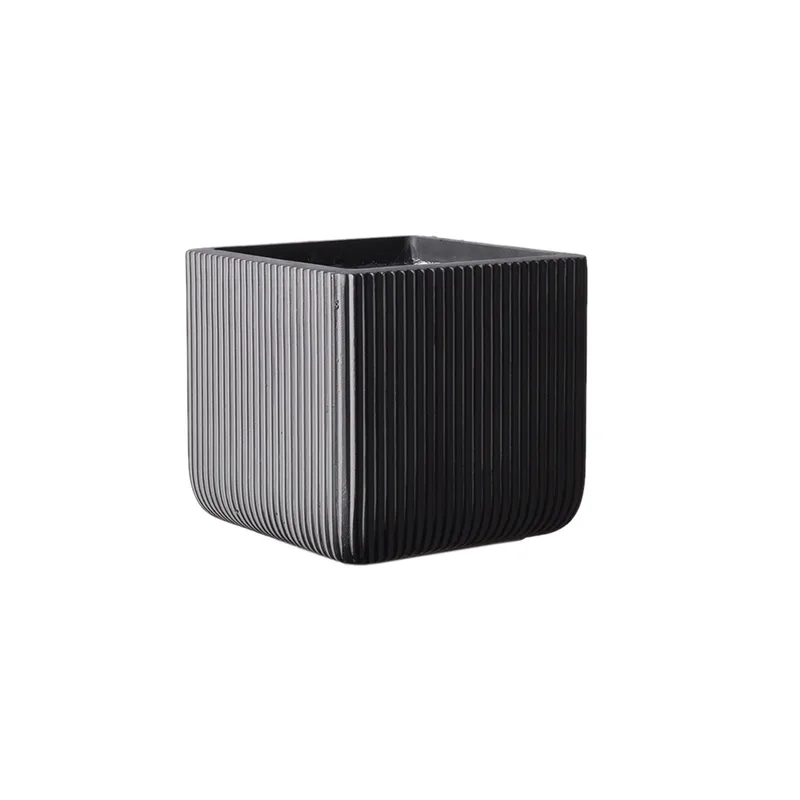 Supergreens Γλάστρα Πήλινη Τετράγωνη ''Stripe'' Γκρι L 37x37x33 εκ.