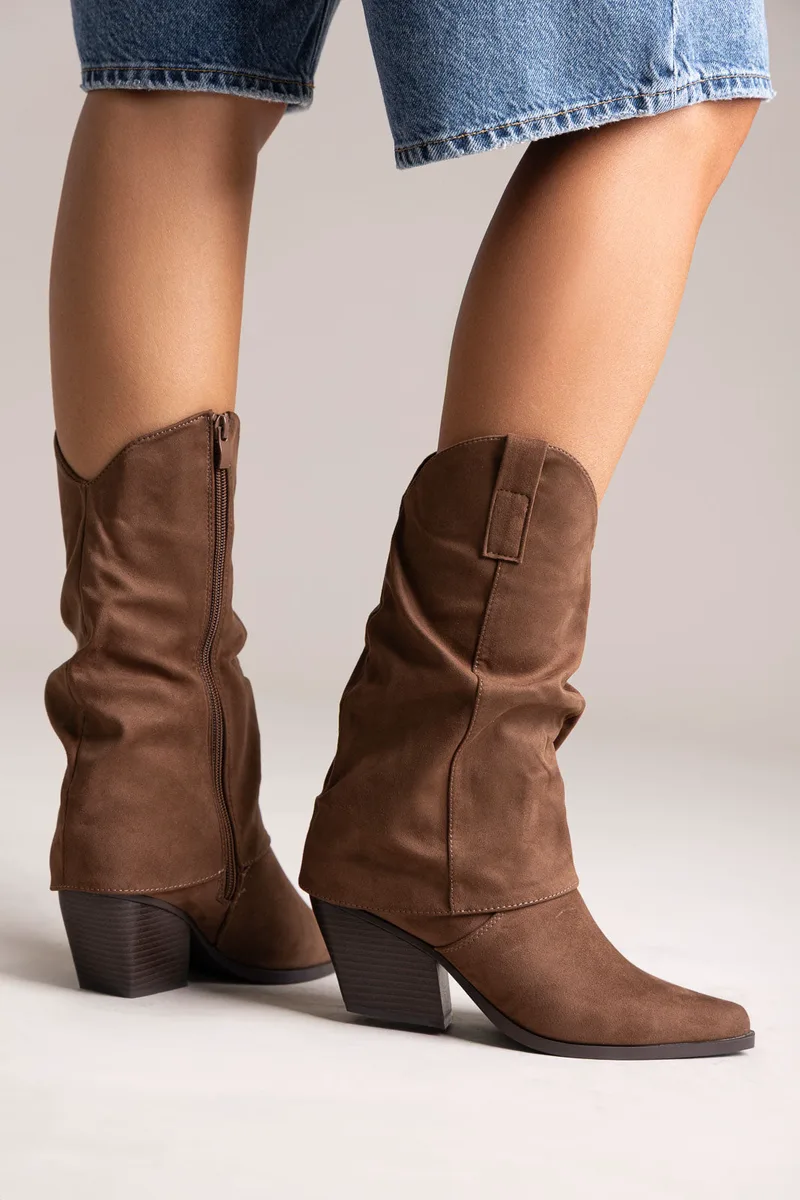 BOTEGGA 22 Pointed Suede Cowboy Mid-Calf Boots - 181-196 - Brown Suede
