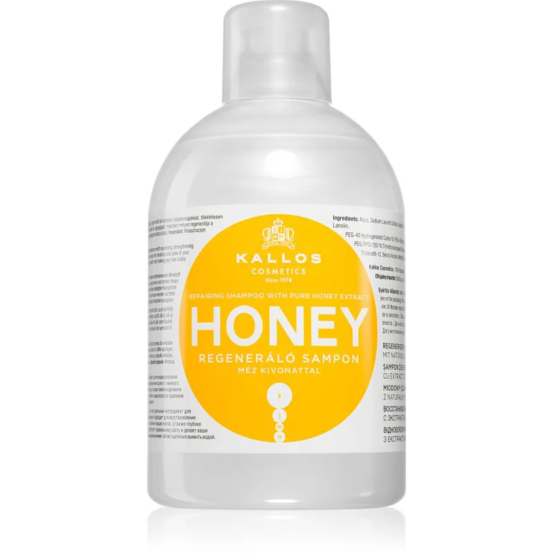 Kallos KJMN Professional Honey ενυδατικό και αναζωογονητικό σαμπουάν για ξηρά και κατεστραμμένα μαλλιά 1000 ml