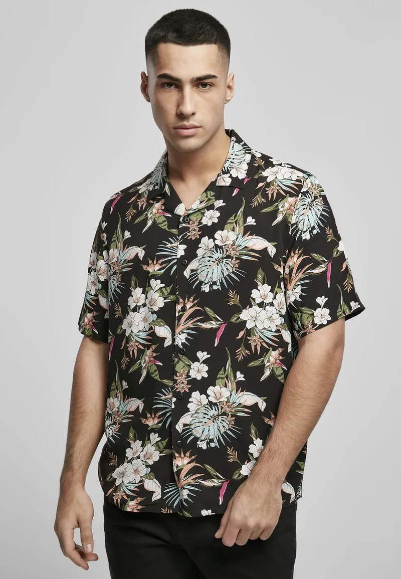 Viscose AOP Resort Shirt Urban Classics TB4150-02945 Blacktropical