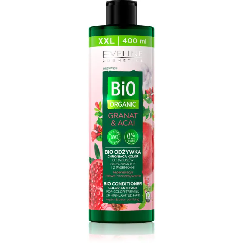 Eveline Cosmetics Bio Organic Granat & Acai αναγεννητικό μαλακτικό για βαμμένα και με ανταύγειες μαλλιά 400 ml
