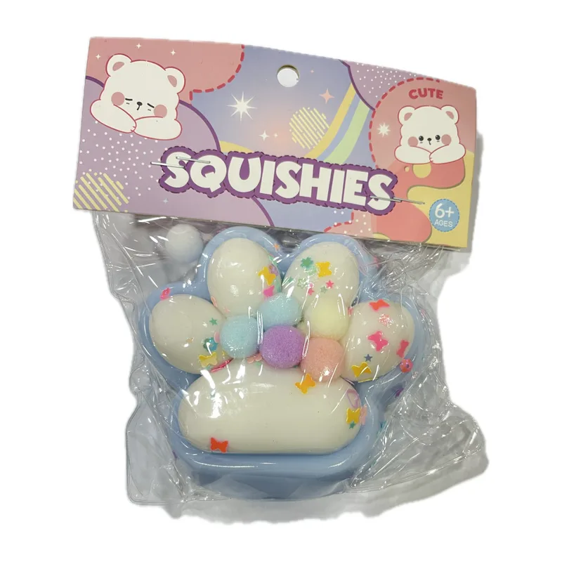 Antistress Pinch Squishy Πατούσα Δίχρωμη με Strass 10x9x3 cm Γαλάζια