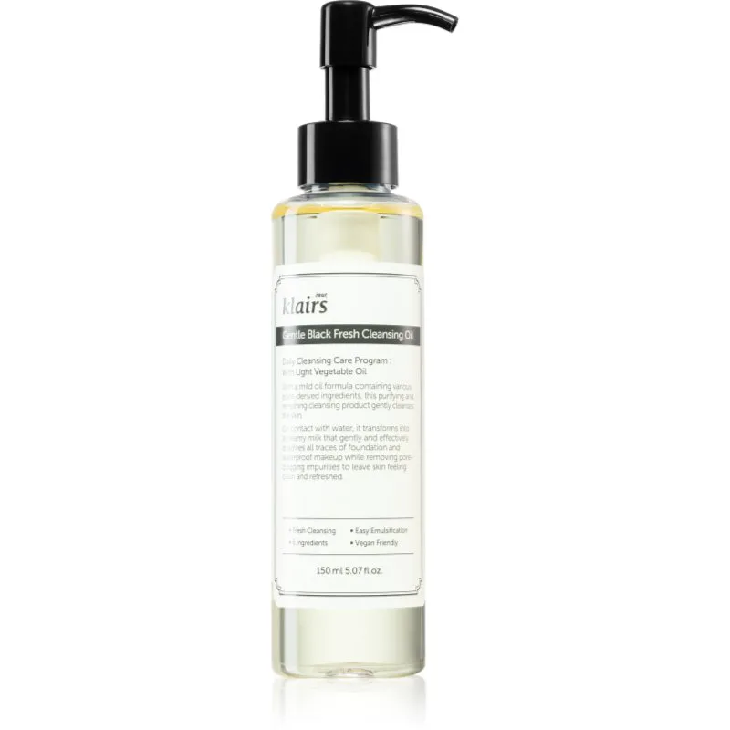 Klairs Gentle Black Fresh Cleansing Oil απαλό καθαριστικό λάδι για λιπαρή επιδερμίδα 150 ml