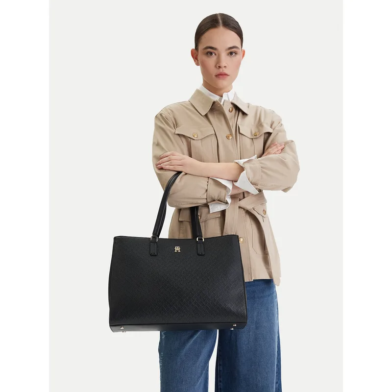 Τσάντα Tommy Hilfiger Th Daily Tote Mono AW0AW18417 Μαύρο
