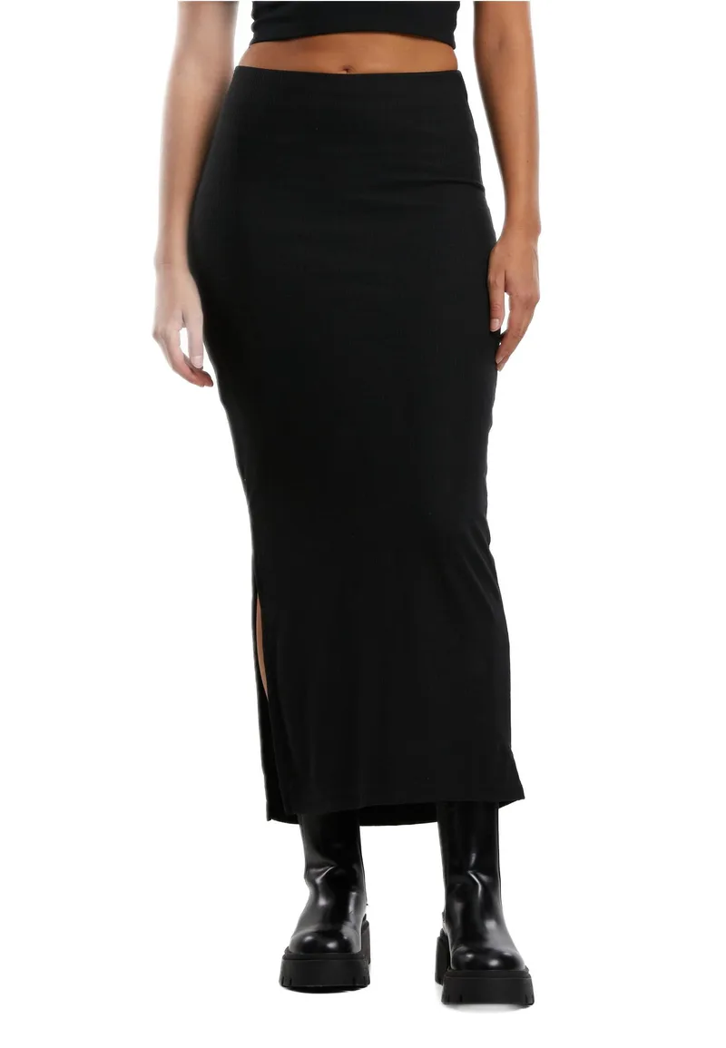 Ladies Rib High Slit Skirt Urban Classics TB6940-00007 Black