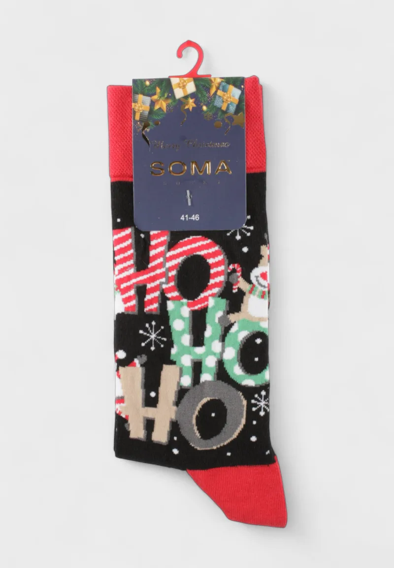 Χριστουγεννιάτικες Κάλτσες Soma Socks "Ho Ho Ho Christmas”" SSCAROL26-3-Μαύρο
