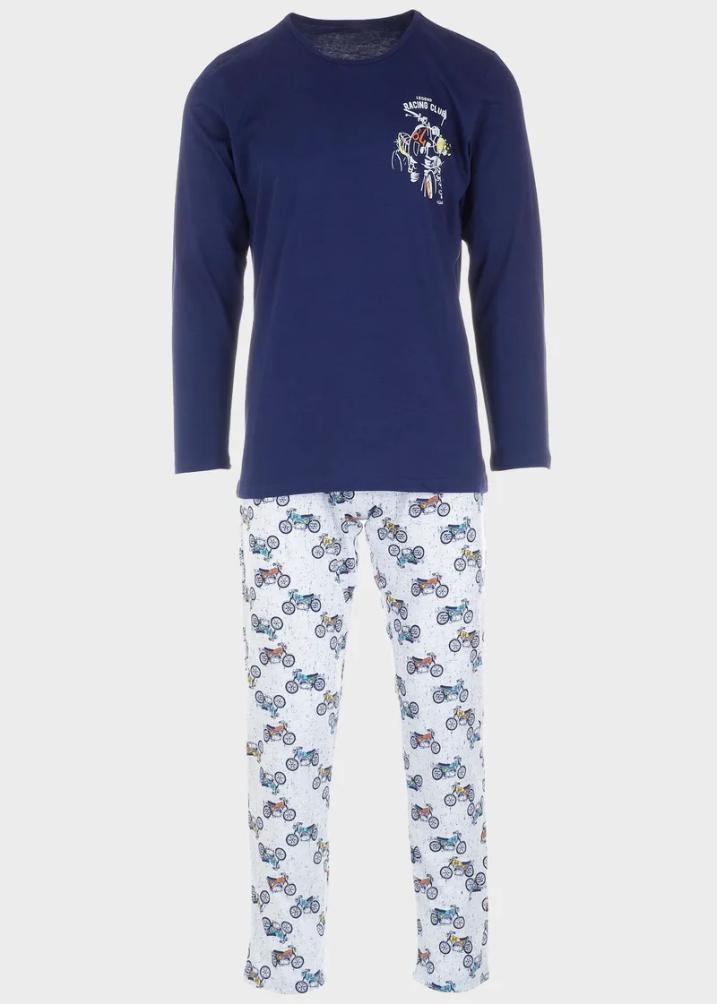 Ανδρική πιτζάμα Vienetta "Racing Club" all print παντελόνι.Homewear Collection NAVY