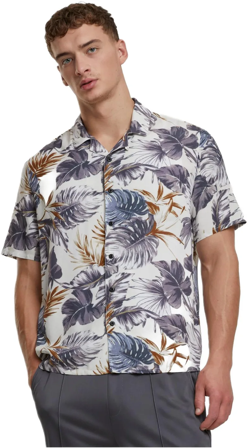 Viscose AOP Resort Shirt Urban Classics TB4150-20678 blueleaves