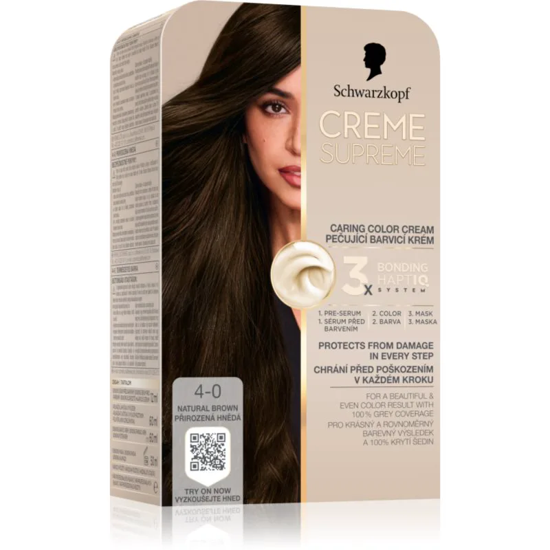 Schwarzkopf Creme Supreme μόνιμη βαφή μαλλιών απόχρωση 4-0 Natural Brown 60 ml