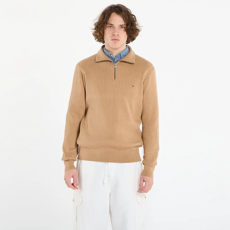 Πουλόβερ Tommy Hilfiger Pima Cotton Cash Structure Zip Mock Timeless Camel M