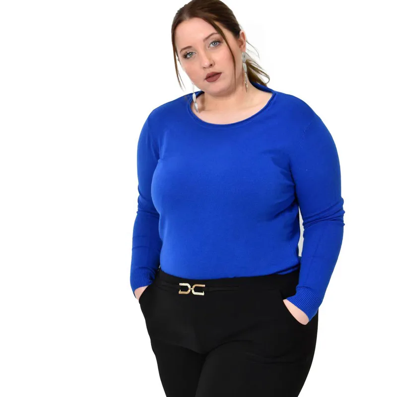 Πλεκτή basic μπλούζα plus size Μπλε Ρουά 22771