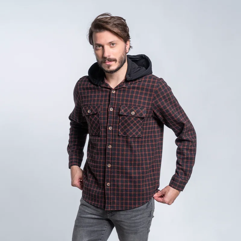 Πουκάμισο Καρό Flannel Μαύρο/Κόκκινο (Modern Fit) 100% Cotton