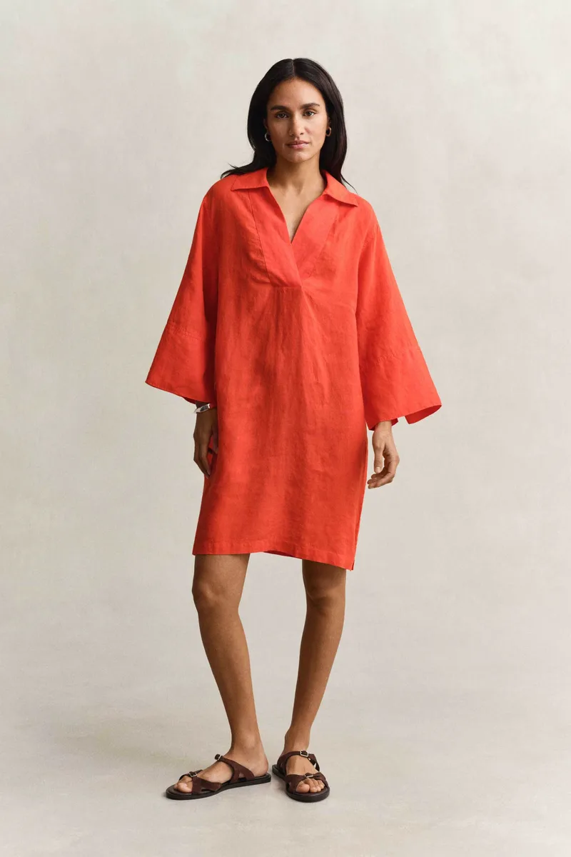 Gant γυναικείο λινό mini φόρεμα με μανίκι 3/4 Relaxed Fit - 4503508 Κοραλί