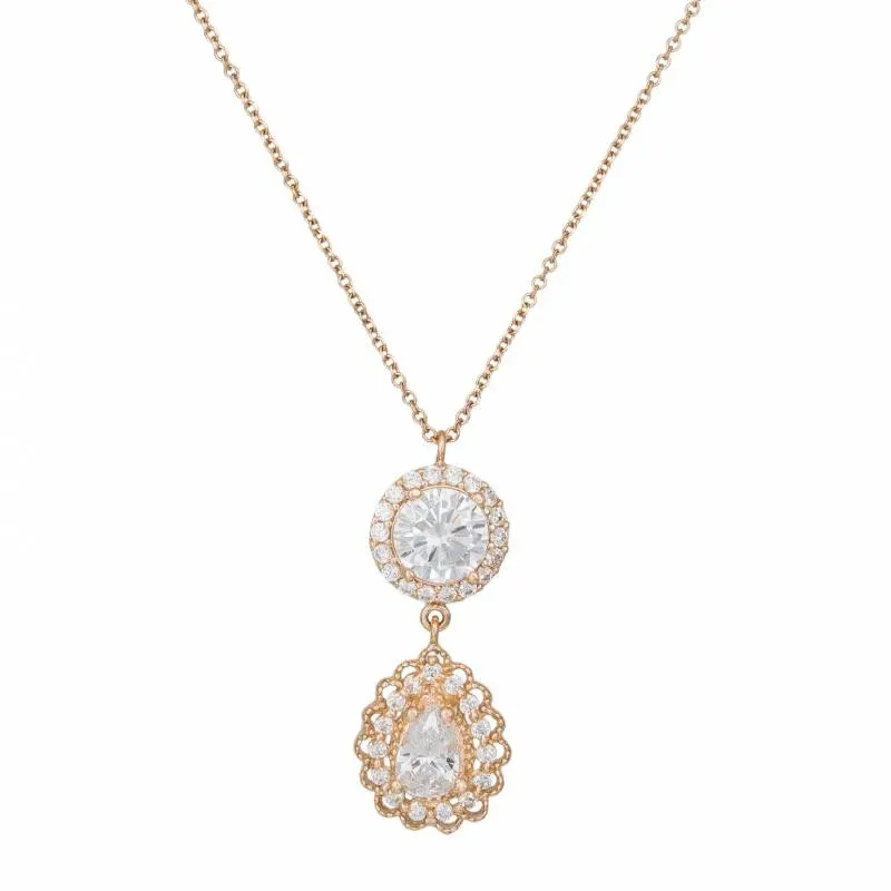 Γυναικείο κολιέ με διπλή ροζέτα pink gold Κ14 033230 033230 Χρυσός 14 Καράτια