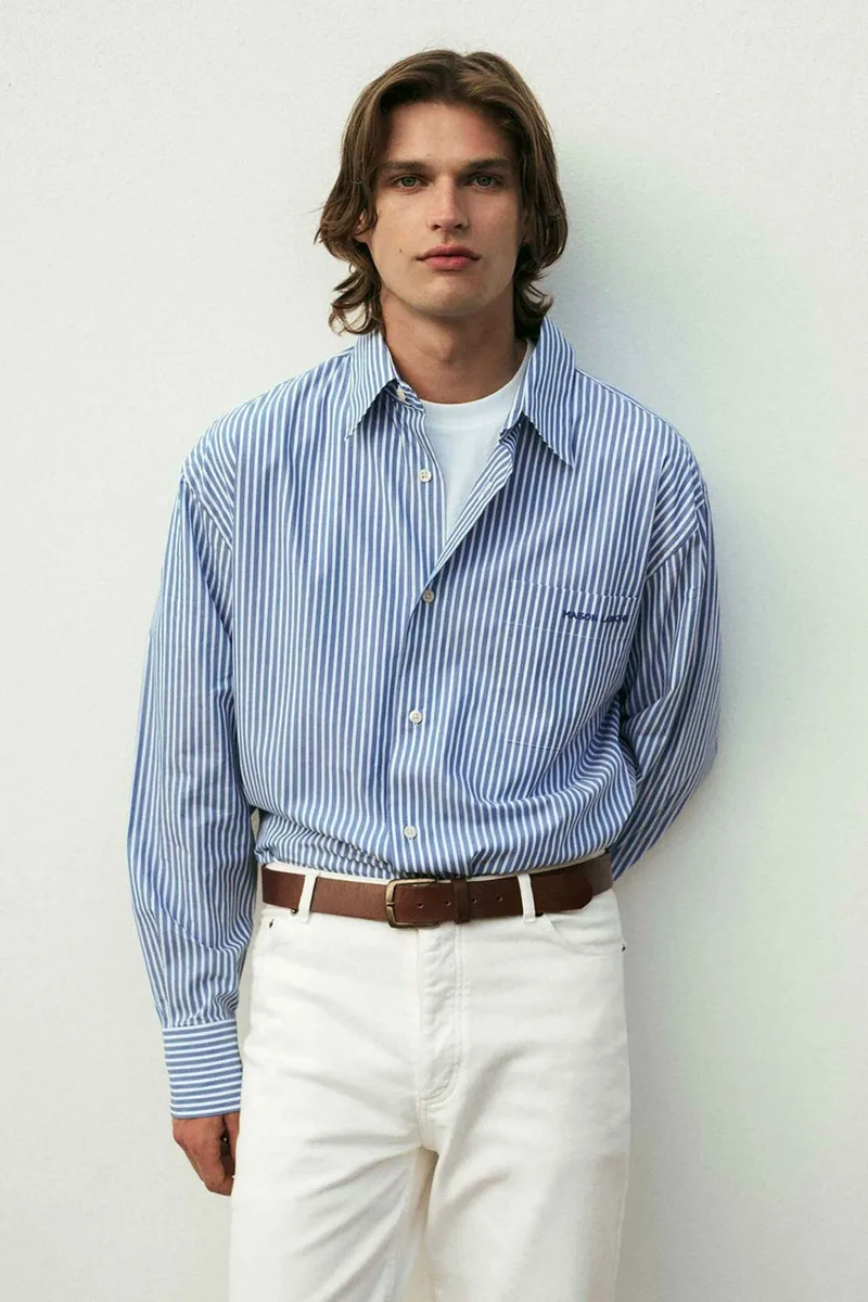 Maison Labiche ανδρικό πουκάμισο με ριγέ σχέδιο και κεντημένο λογότυπο "Falck" - SMFALKMLB Μπλε