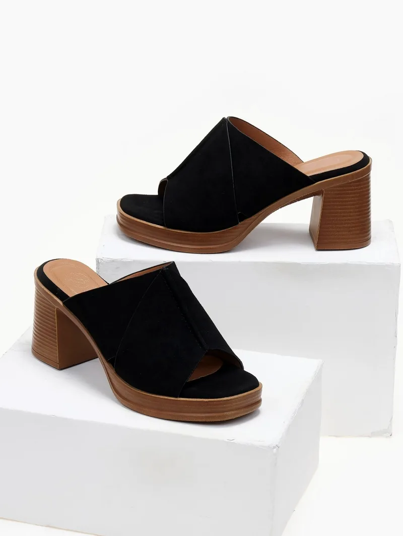 ERYNN Suede Mules Platform Heel - LA-707 (suede) - Black