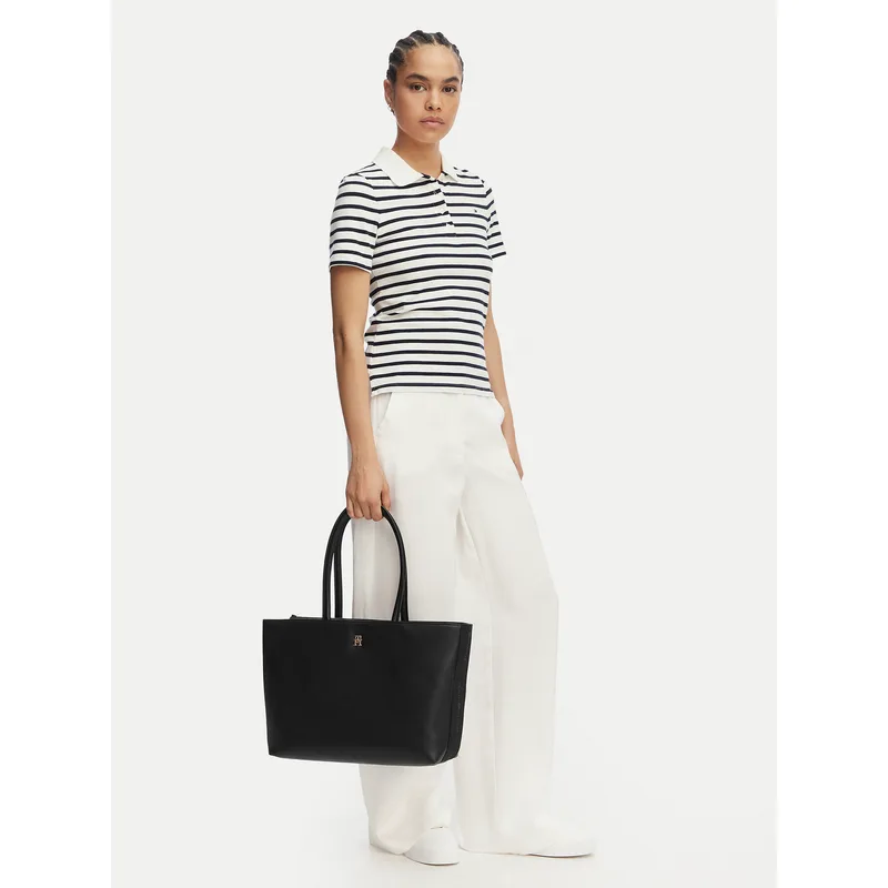 Τσάντα Tommy Hilfiger Th Logotape Tote AW0AW18742 Μαύρο