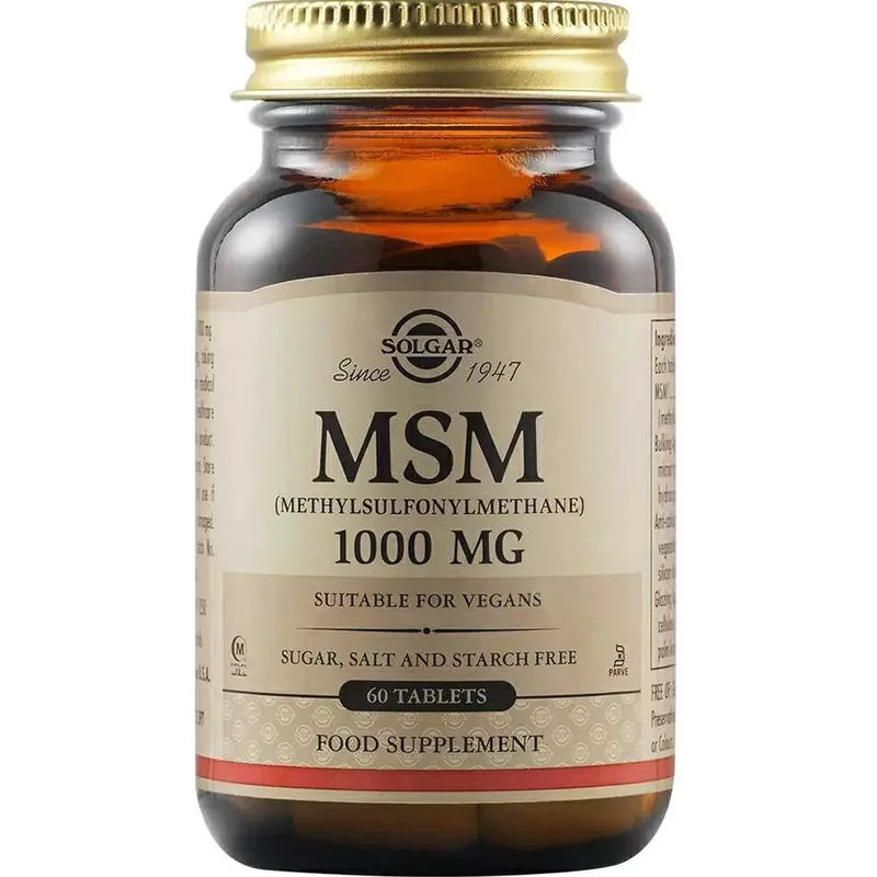 Solgar MSM 1000mg Συμπλήρωμα Διατροφής Κατά των Φλεγμονών των Αρθρώσεων & Ενίσχυσης του Συνδετικού Ιστού του Αρθρικού Χόνδρου 60tabs