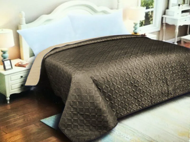 Κουβερλί Υπέρδιπλο Microfiber Διπλής Όψης Ρόμβος Γαρύφαλλο 220x240 - Μπεζ