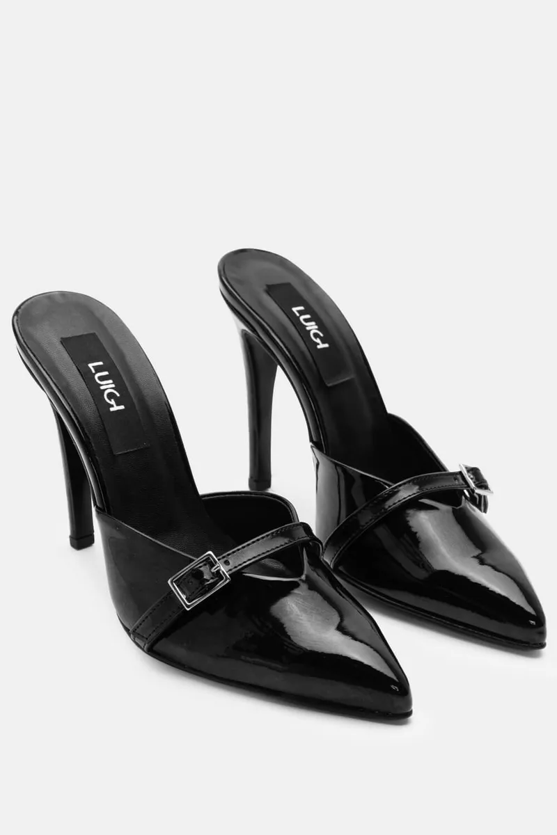 LUIGI DESIGN - Mules με Διακοσμητική Τόκα - Μαύρο-Λουστρίνι