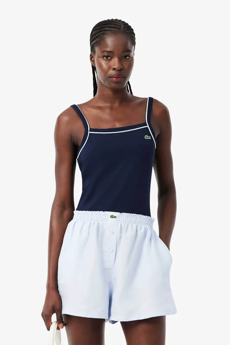 Lacoste γυναικείο αμάνικο τοπ με contrast λεπτομέρειες και κεντημένο λογότυπο Slim Fit - TF9902 Μπλε Σκούρο