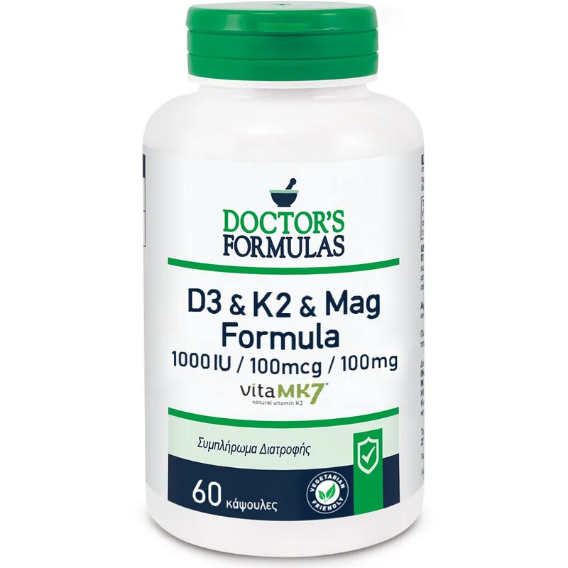 Doctor's Formula D3 & K2 & Mag Formula 1000IU,100mcg,100mg Συμπλήρωμα Διατροφής για τη Φυσιολογική Λειτουργία του Νευρικού & Μυϊκού Συστήματος 60caps