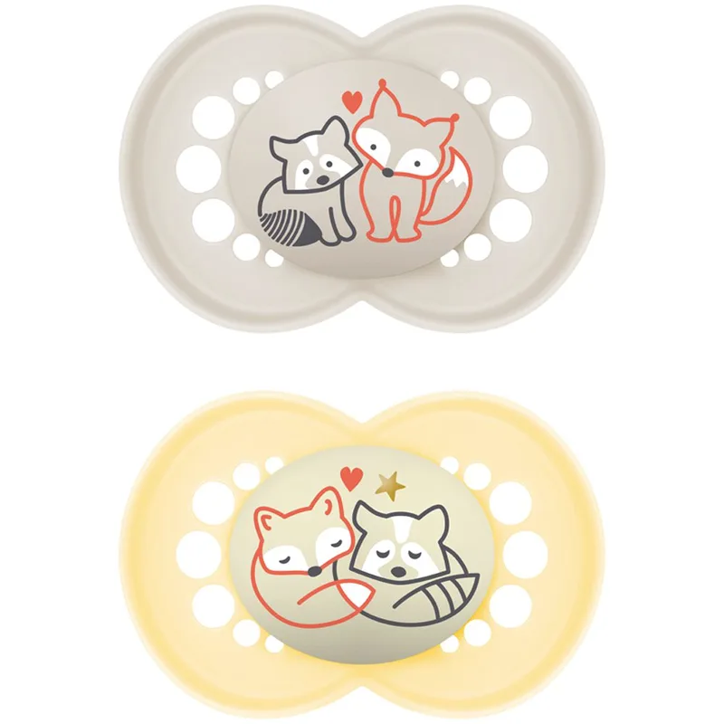 Mam Day & Night Silicone Soother 16m+ Ορθοδοντική Πιπίλα Σιλικόνης που Λάμπει στο Σκοτάδι από 16+ Μηνών Κωδ 274S 2 Τεμάχια - Κρεμ / Κίτρινο