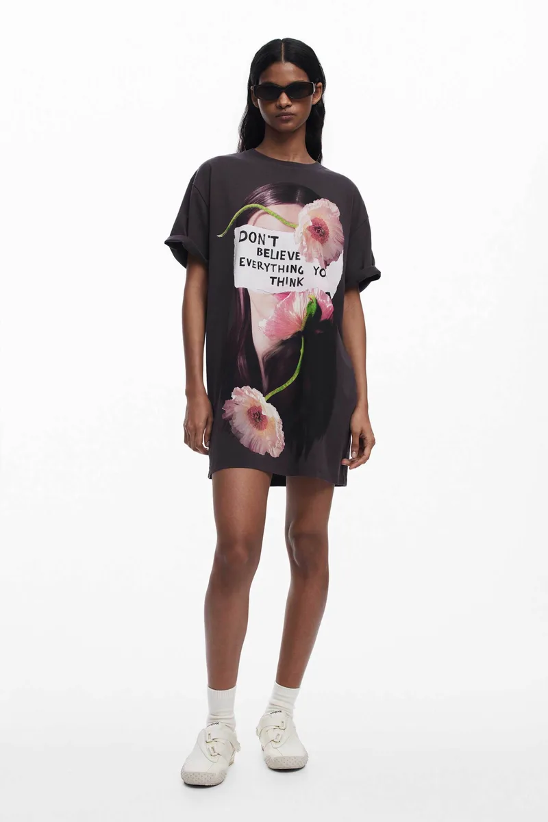 Desigual γυναικείο φόρεμα mini με print "Berlin" - 25SWVK20 Μαύρο