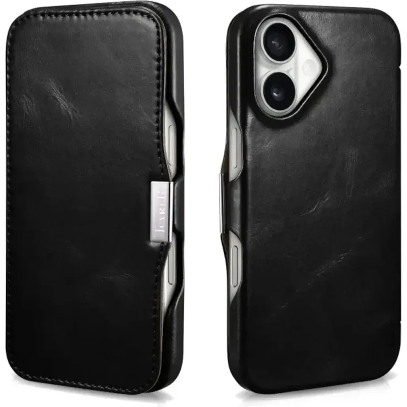 Θήκη iPhone 16 iCarer Vintage Series Side-Open Flip Σκληρή Δερμάτινη με MagSafe - Black (WMI16240713-BK)
