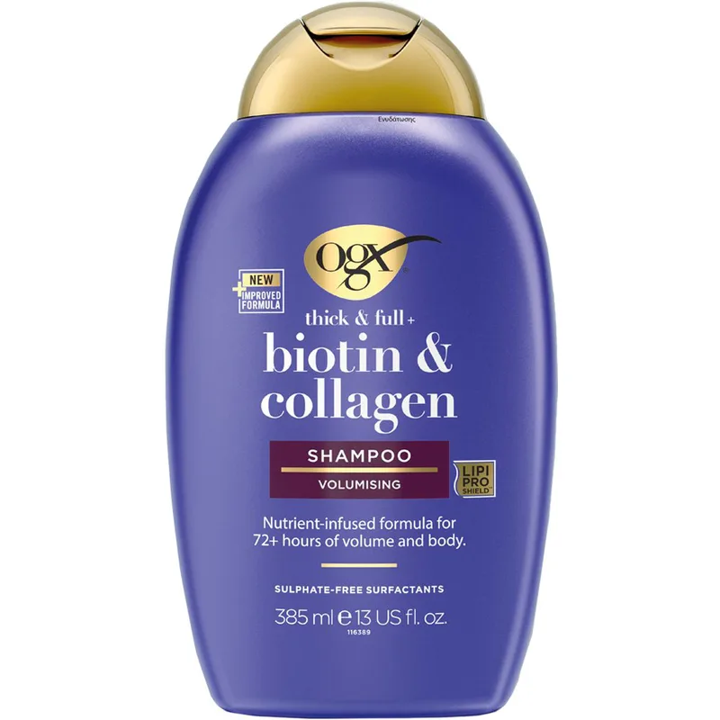 OGX Biotin & Collagen Volumising Shampoo Σαμπουάν για Πυκνότητα & Όγκο με Βιταμίνη Β7, Βιοτίνη & Κολλαγόνο για Λεπτά Μαλλιά 385ml