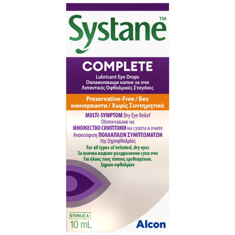 Alcon Systane Complete Lubricant Eye Drops Λιπαντικές Οφθαλμικές Σταγόνες για Ανακούφιση από Όλους τους Τύπους Ξηροφθαλμίας 10ml