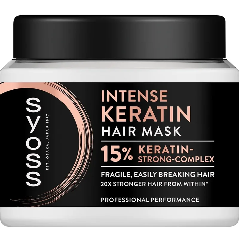 Syoss Intense Keratin Fragile, Easily Breaking Hair Mask Μάσκα Μαλλιών Εντατικής Ενυδάτωσης με 15% Σύμπλεγμα Κερατίνης για Δυνατά Μαλλιά από Μέσα προς τα Έξω Χωρίς να Σπάνε 400ml