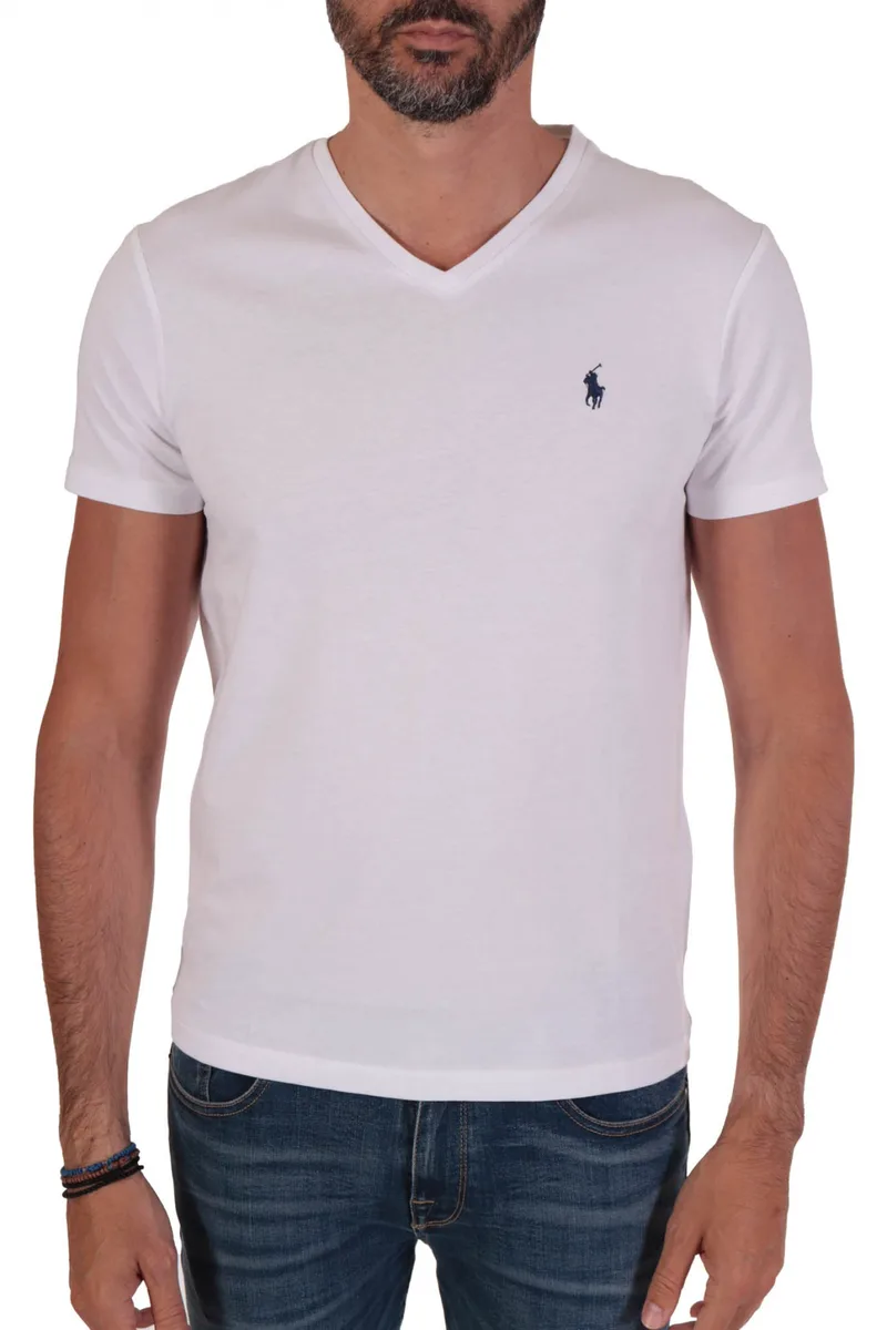 RALPH LAUREN T-SHIRT V NECK CUSTOM SLIM FIT ΛΕΥΚΟ