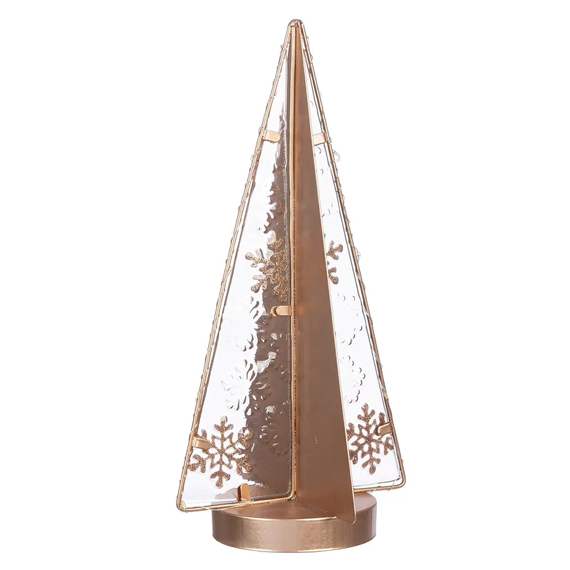 Διακοσμητικό Αντικείμενο (LED) Χριστουγεννιάτικο Δέντρο 'Nevidro' Σχέδιο Νιφάδας Γυαλί/Μέταλλο Σαμπανιζέ 15x15cm