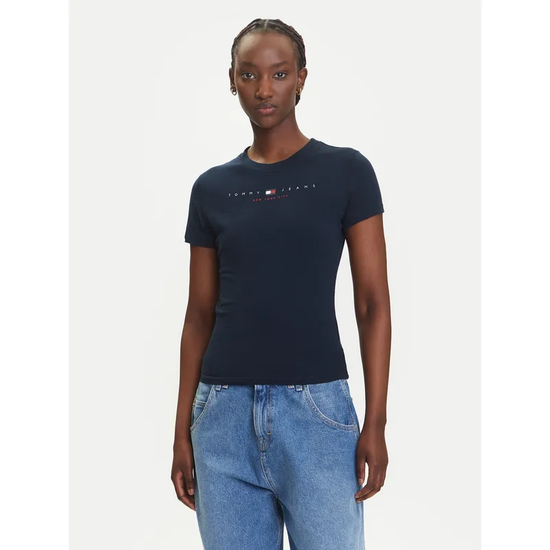 Tommy Jeans T-Shirt Linear DW0DW21422 Σκούρο μπλε Slim Fit