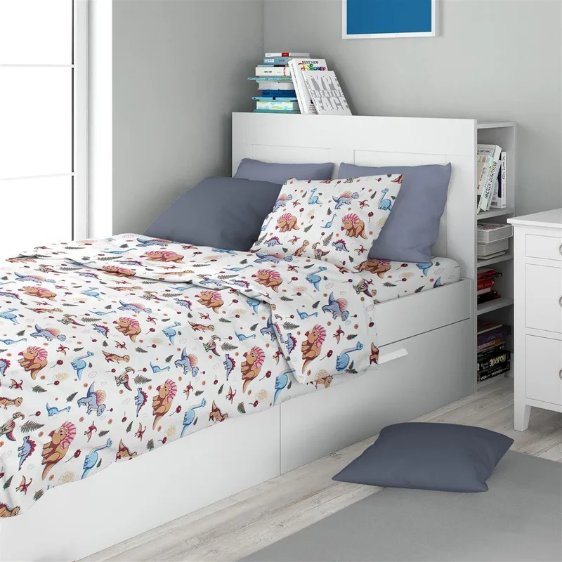 Σετ Παιδικά Σεντόνια Μονά 3 Τεμαχίων Dimcol Dinosaur 519 160x240 White-Blue