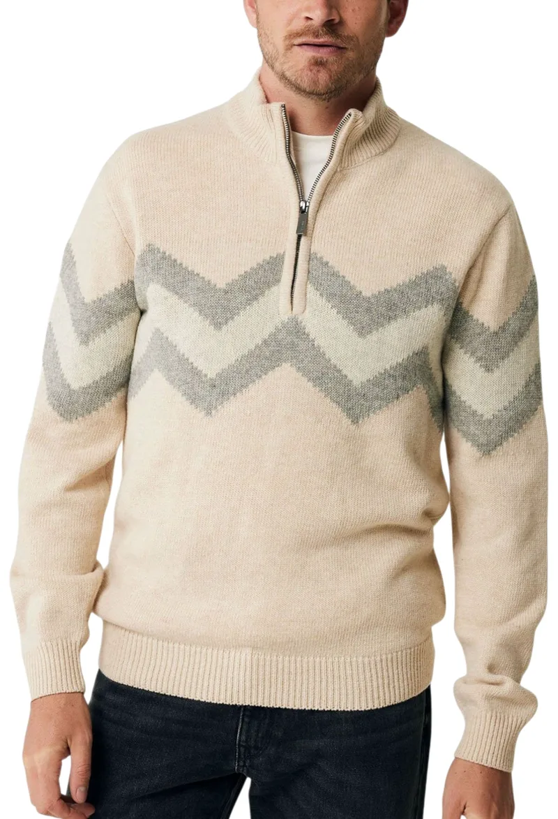 Πουλόβερ Mexx Half zip intarsia knit pullover MF006606943M-Cream Melee Ανδρικό