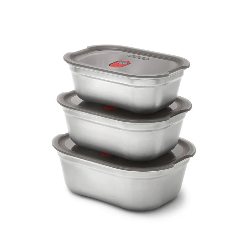 Σετ 3 τεμαχίων Black+Blum Meal Prep FBSS-BX-PACK1, 0,6/0,9/1,2 l, ορθογώνιο, κατάλληλο για φούρνο, χωρίς BPA, ανοξείδωτο ατσάλι, γκρι