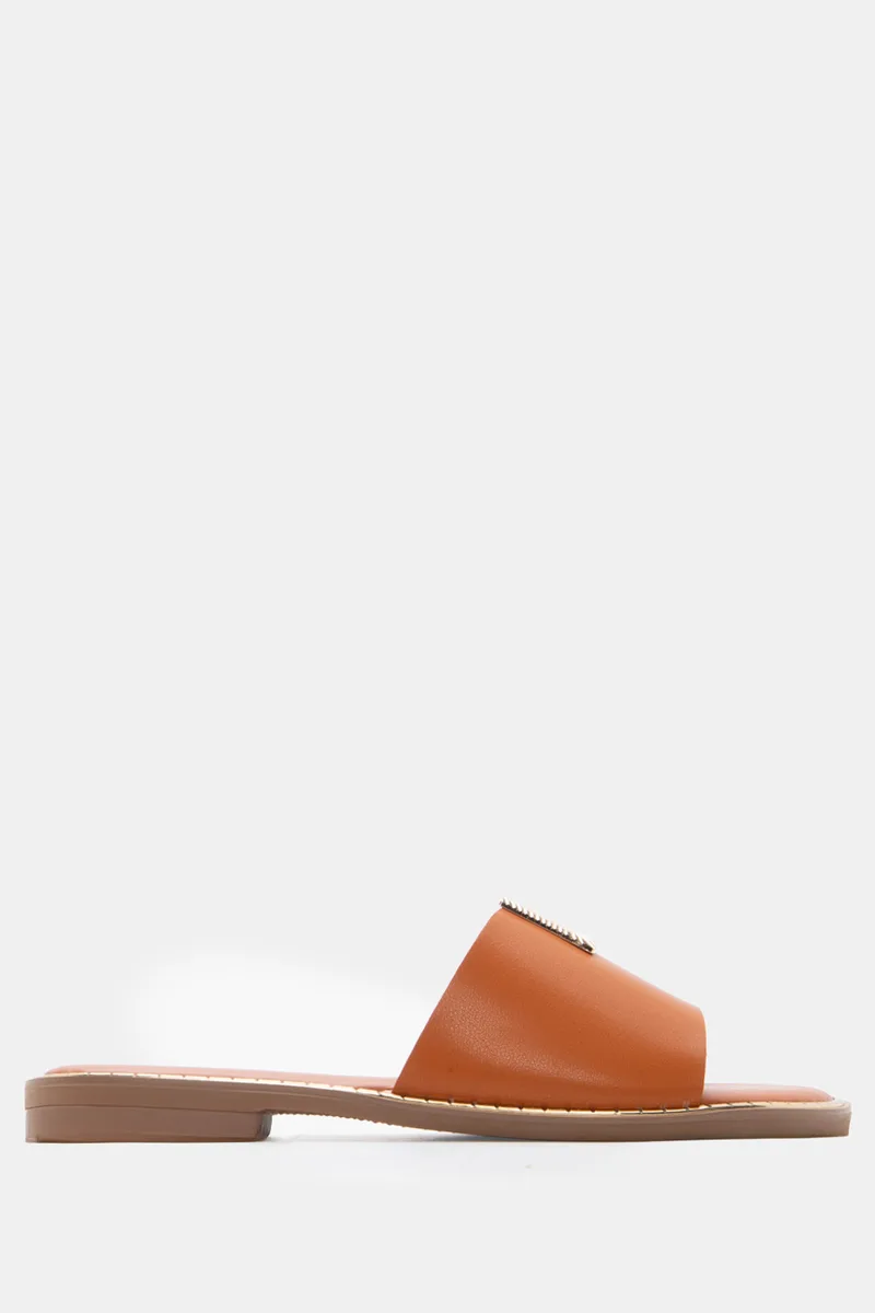 LUIGI DESIGN - Flat Σανδάλια με Μεταλλική Λεπτομέρεια - Κάμελ