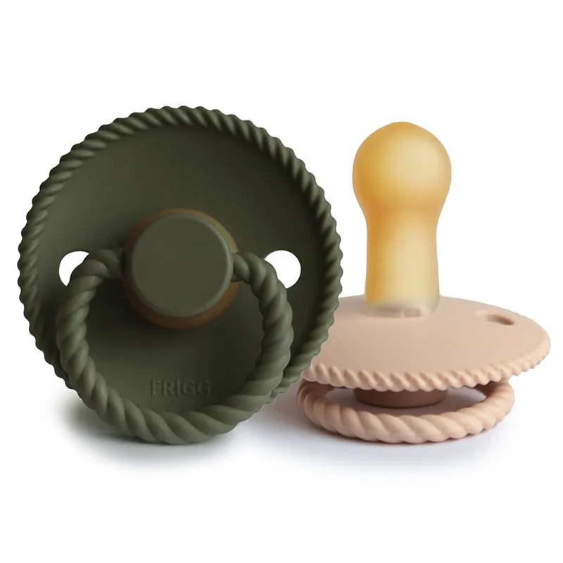 Σετ 2 Πιπίλες Latex FRIGG Rope Croissant/Olive 6-18 Μηνών