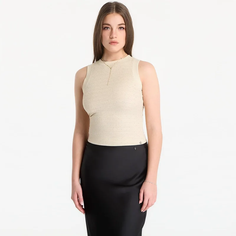 GUESS Sl Francine Smock Hotfix Top Pearl Oyster Multi M