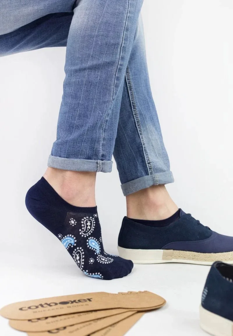 Ανδρικά Σοσόνια No Show Cotbox Βαμβακερές Sneaker Κάλτσες Lahour Blue CB02-Μπλε